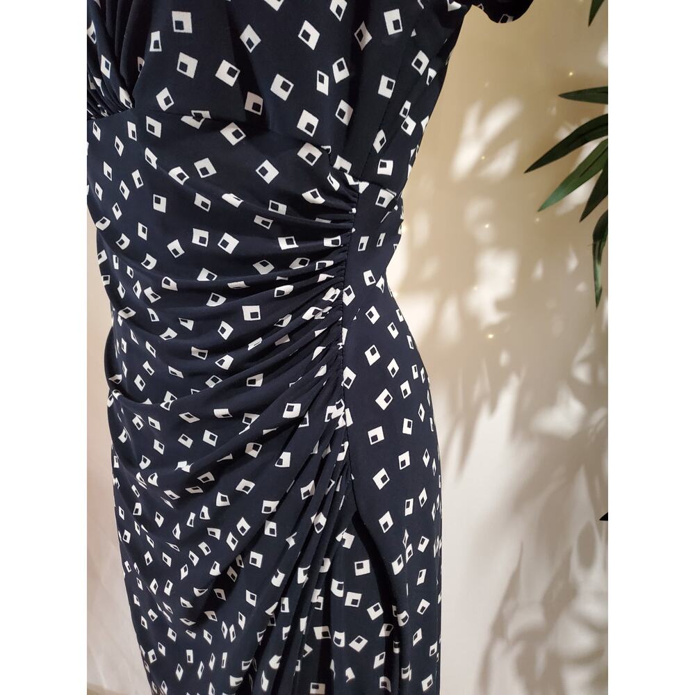 Lauren Ralph Lauren Faux Wrap Stretch Ruched Midi Dress Size 10 Navy Blue Square - Picture 6 of 12